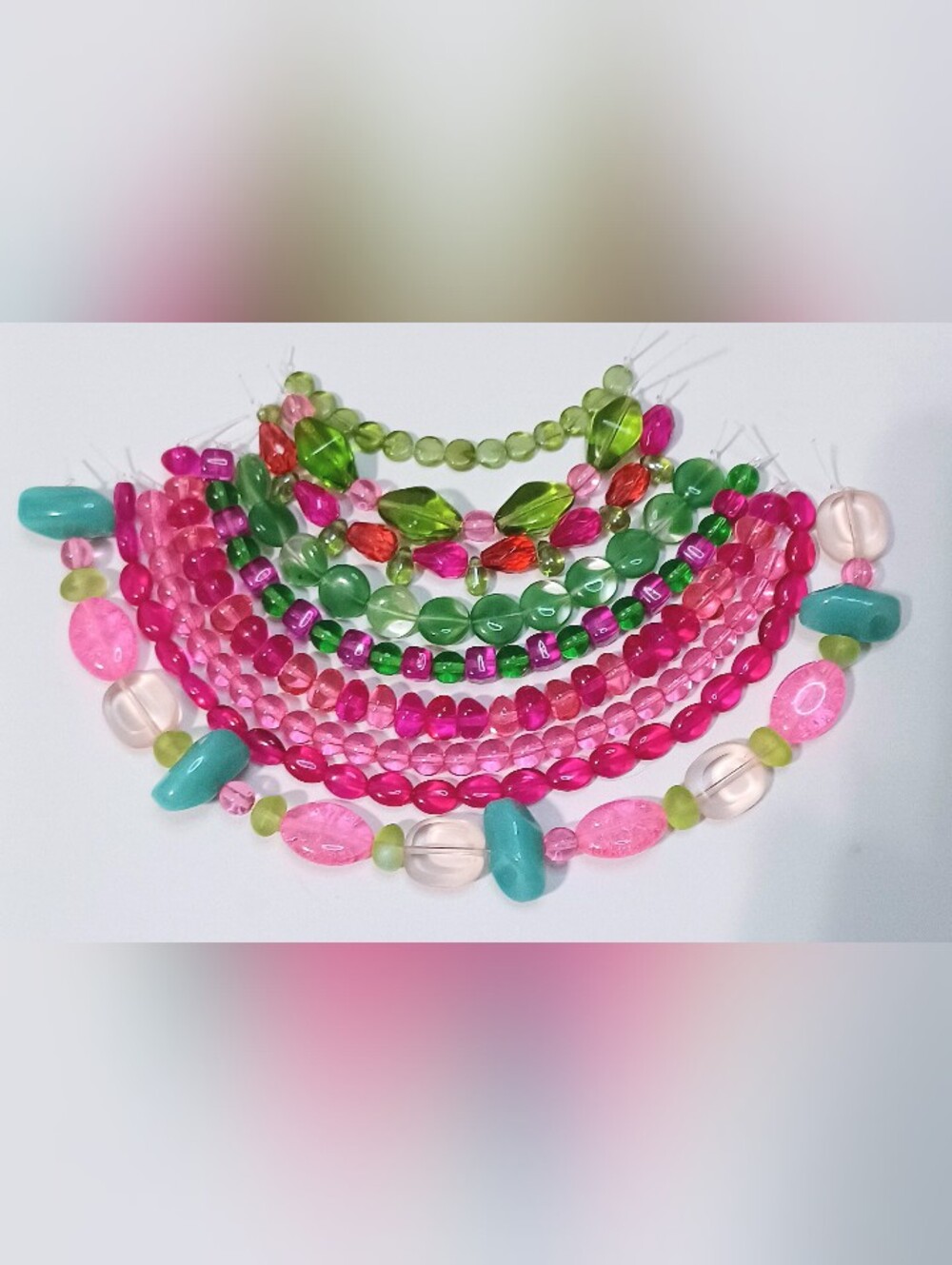 Czech glass beads 8-strands pink green for jewelry-making